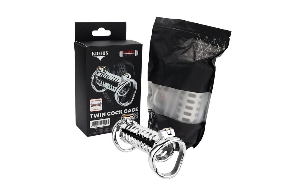 Twin Cock Cage | High-Gloss Stainless Steel Chastity Cage