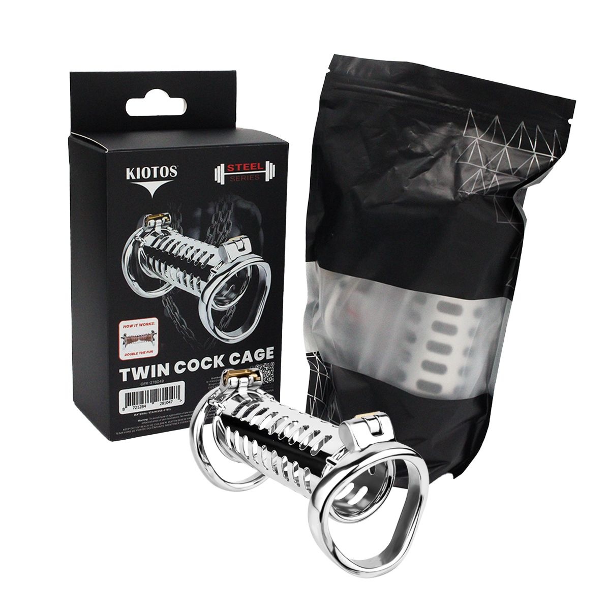 Twin Cock Cage | High-Gloss Stainless Steel Chastity Cage