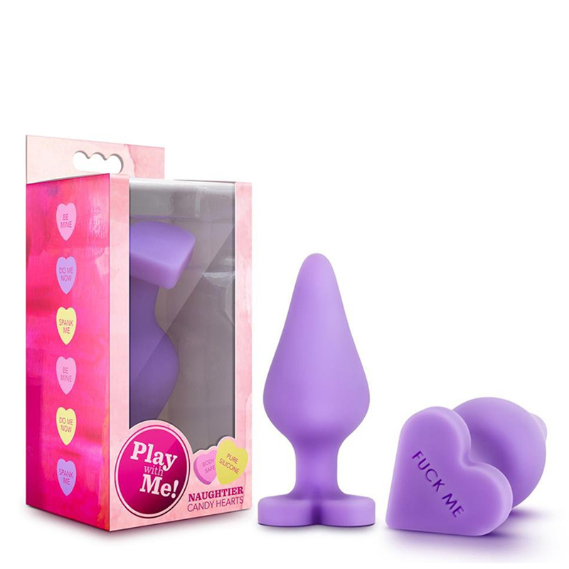 Candy Heart Fuck Me Purple Butt Plug 9 cm - Silicone Pleasure