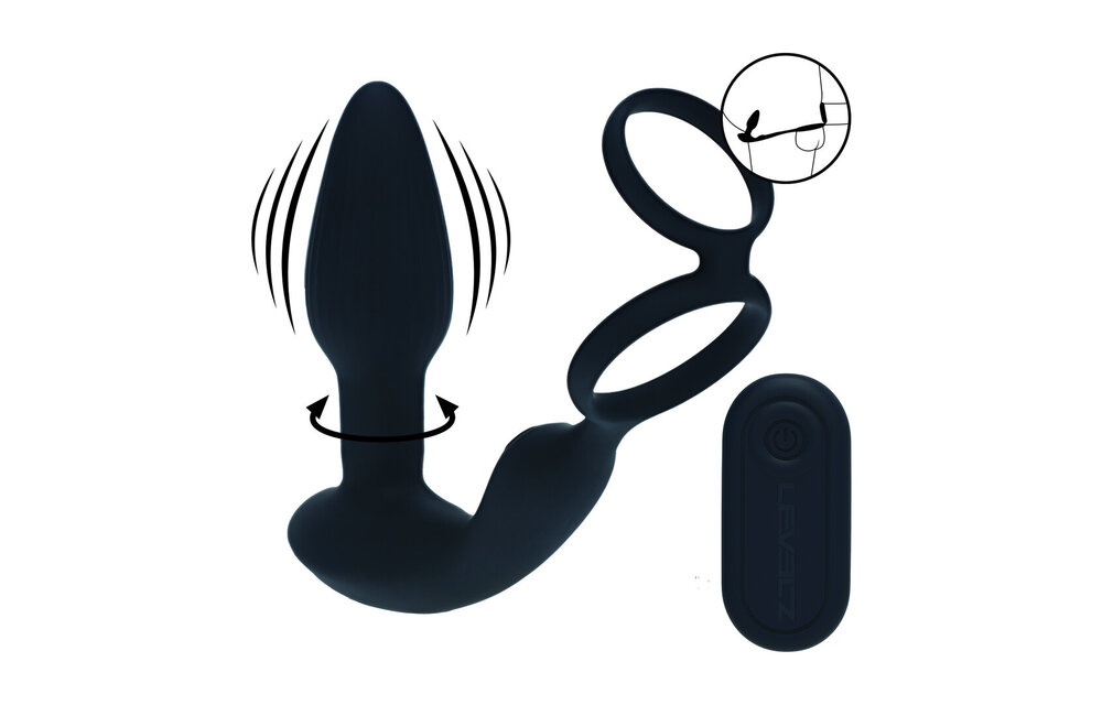 Dubbele vibrerende en roterende prostaatstimulator met penis en ballen