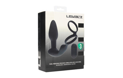 Dubbele vibrerende en roterende prostaatstimulator met penis en ballen