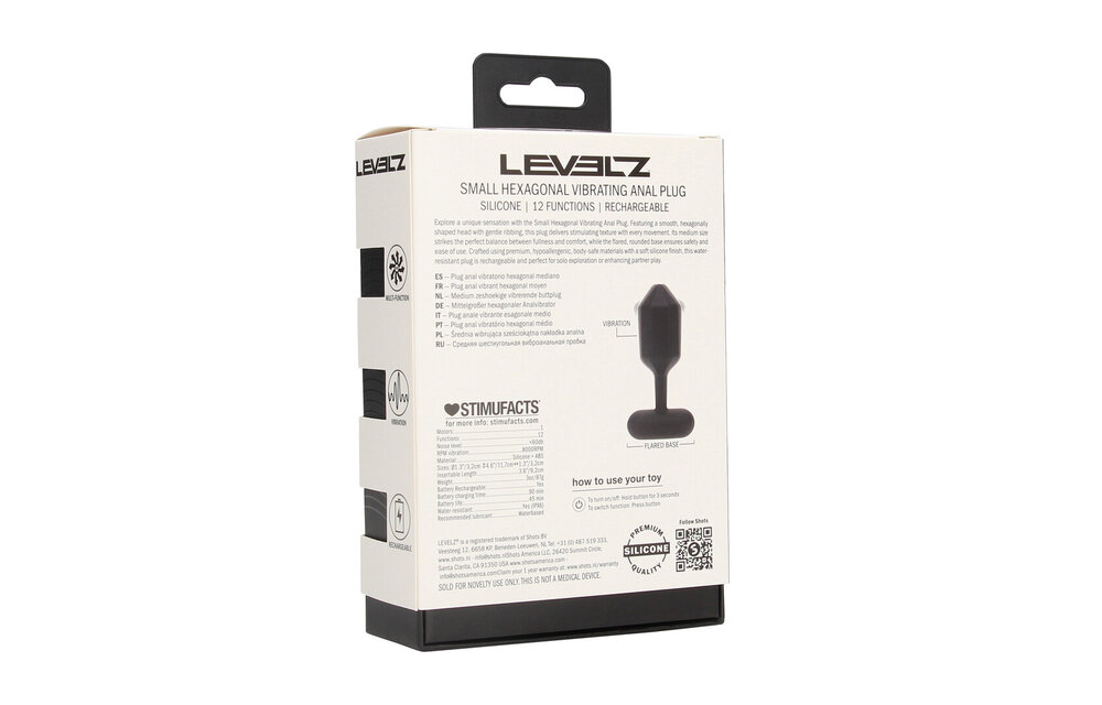 Hexagonal Vibrating Silicone Anal Plug S Black 11.7 cm