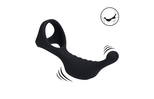 Vibrating Silicone Prostate Stimulator with Tri-O Cock Ring Black