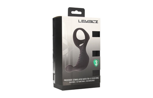 Vibrating Silicone Prostate Stimulator with Tri-O Cock Ring Black