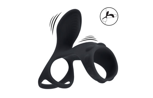 Vibrerende Siliconen Penis- & Ballenring met Schachtlus – Zwart