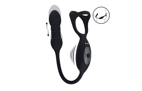 Vibrerende Tri-O Cockring met Prostaatstimulator - Zwart