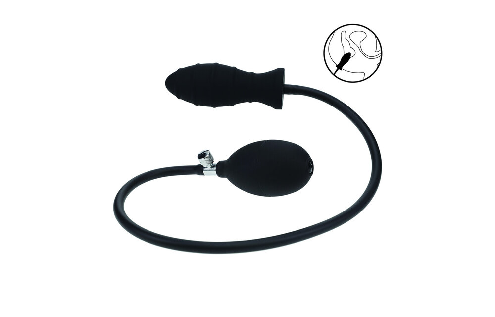 Ribbed Inflatable Silicone Anal Plug Black 69 cm