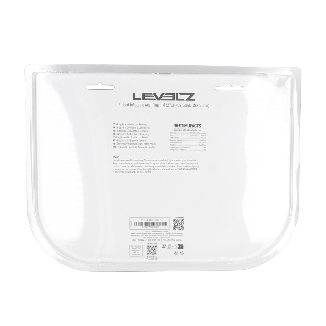 Geriffelter aufblasbarer Analplug aus Silikon, schwarz, 69 cm