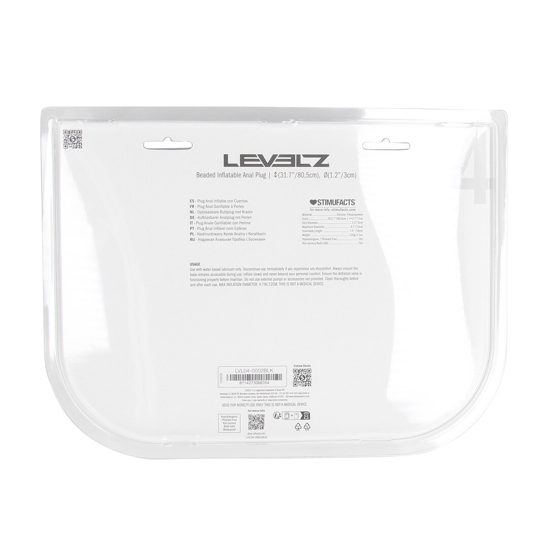 Opblaasbare Siliconen Anale Plug 77 cm - Zwart & Met Kralen