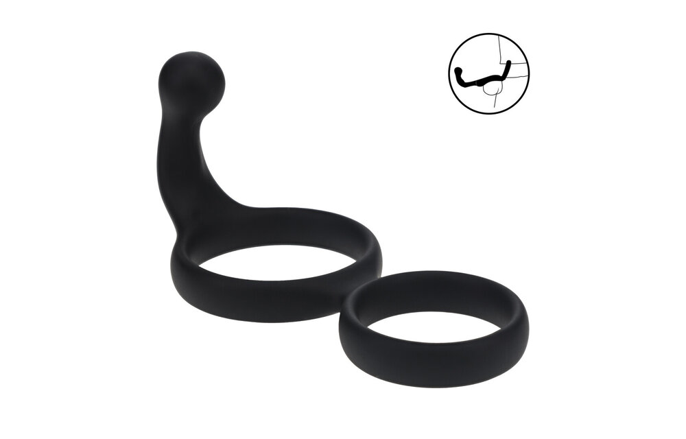 Silikon-Doppel-Cockring mit Analstimulator – Schwarz
