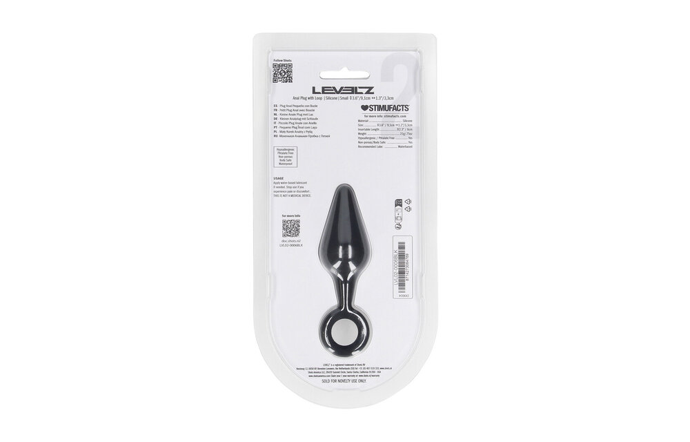 Silicone Anal Plug with Loop 9 cm - Black | Levelz Premium
