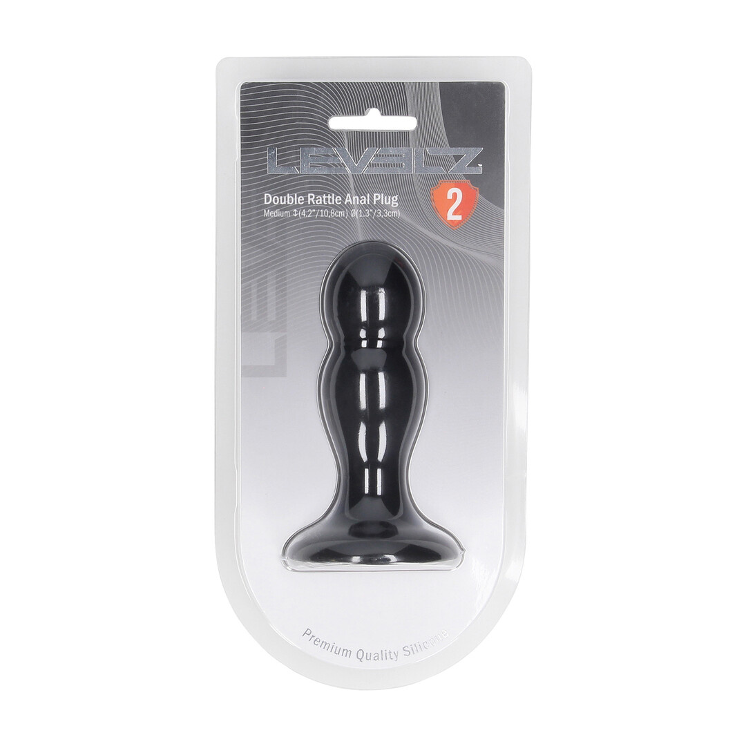 Double Rattle Anal Plug 10.8 cm Black Silicone M