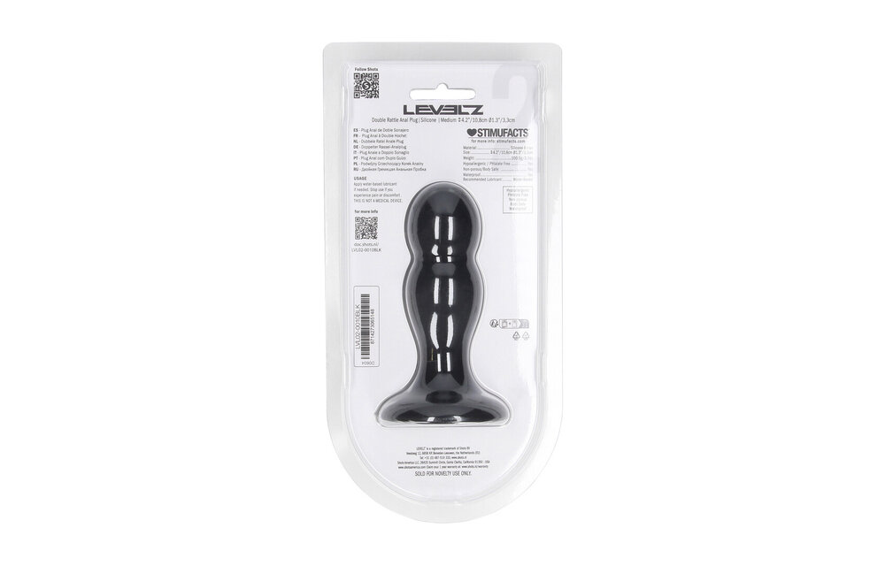 Dubbele Rammelaar Anale Plug 10,8 cm Zwart Silicone M