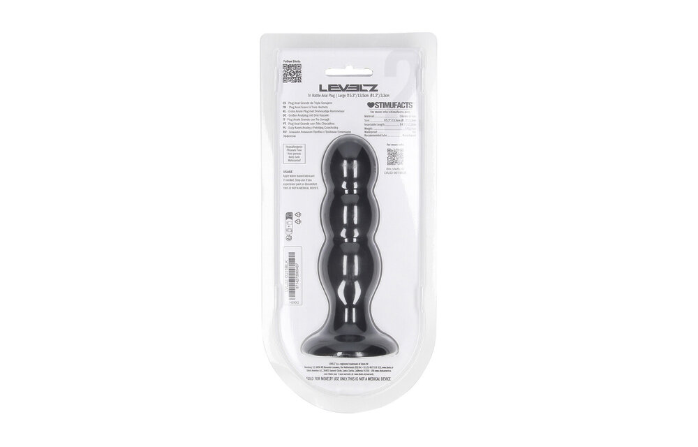 Tri Rattle Analplug L 13,5 cm – Schwarzes Silikon Levelz
