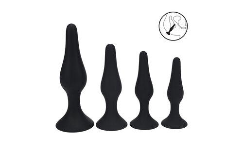 Slim Silicone Anal Plug Set 11.5 cm – 4 Sizes Black