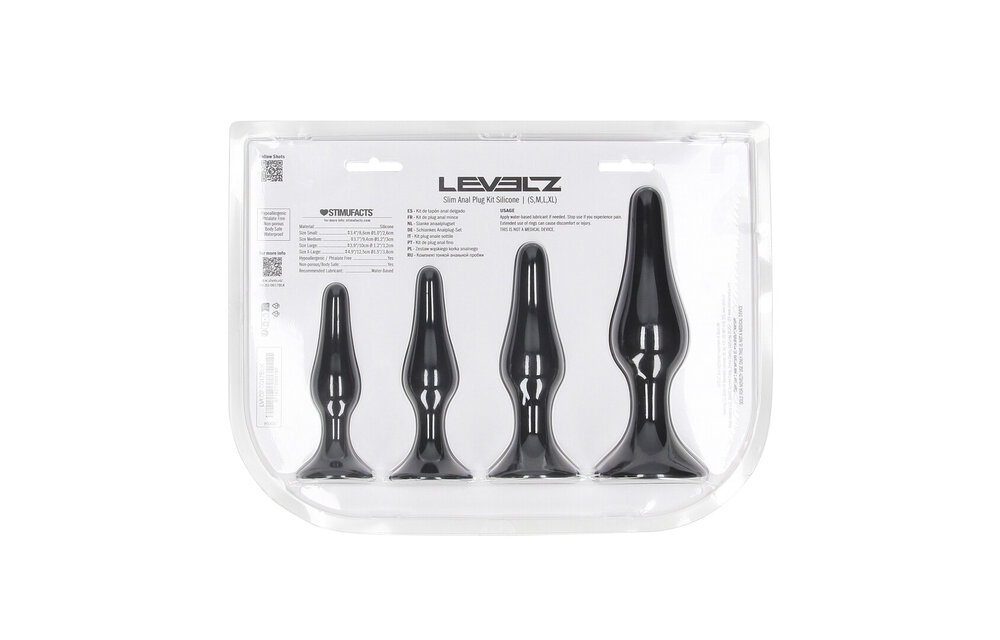 Slanke Siliconen Anale Plug Set 11,5 cm – 4 Maten Zwart