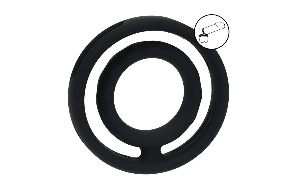 Classic Black Silicone Penis and Ball Ring with Grooves