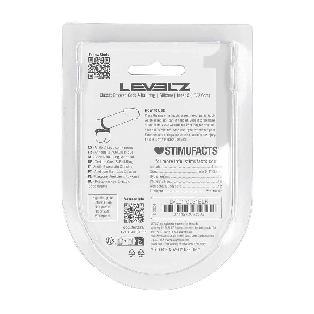Klassischer schwarzer Silikon-Penis- und Hodenring mit Rillen