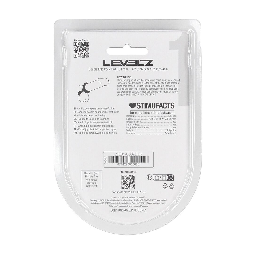 Double Ergo siliconen cockring zwart - dubbele controle & comfort