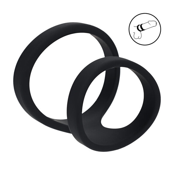 2 Loop Silicone Cock Ring Black – Double Grip & Control