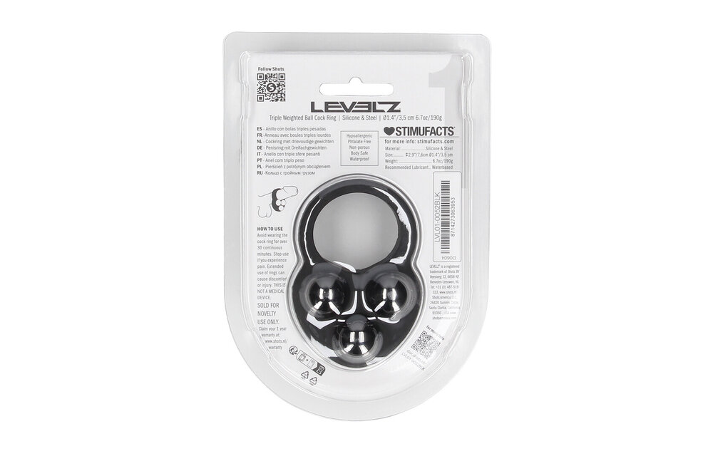 Liquid Silicone Triple Weighted Cock Ring - Black