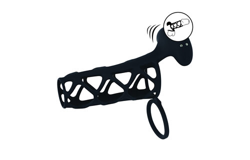 Vibrating silicone penis sleeve and ball ring – black, waterproof