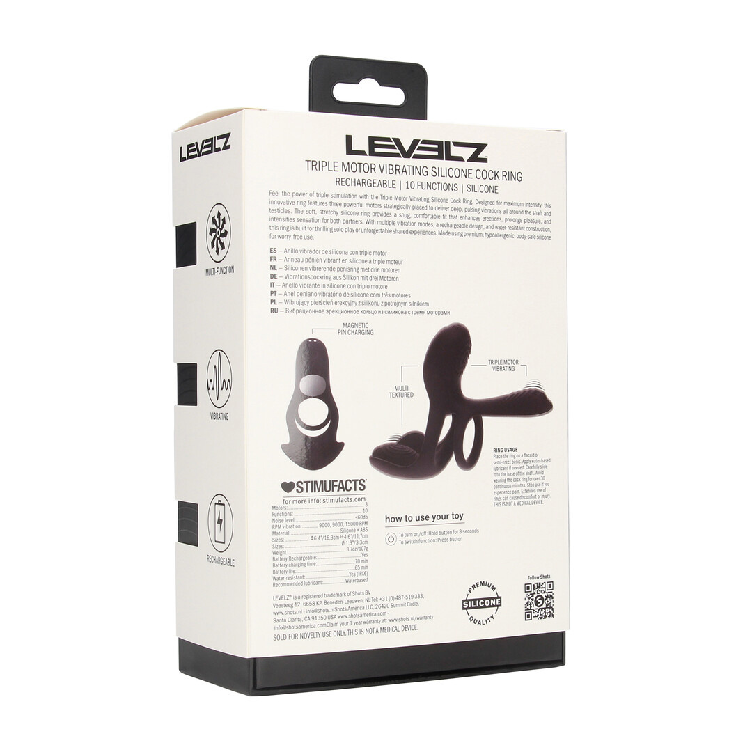 Dreifach vibrierender Silikon-Cockring Schwarz – Levelz