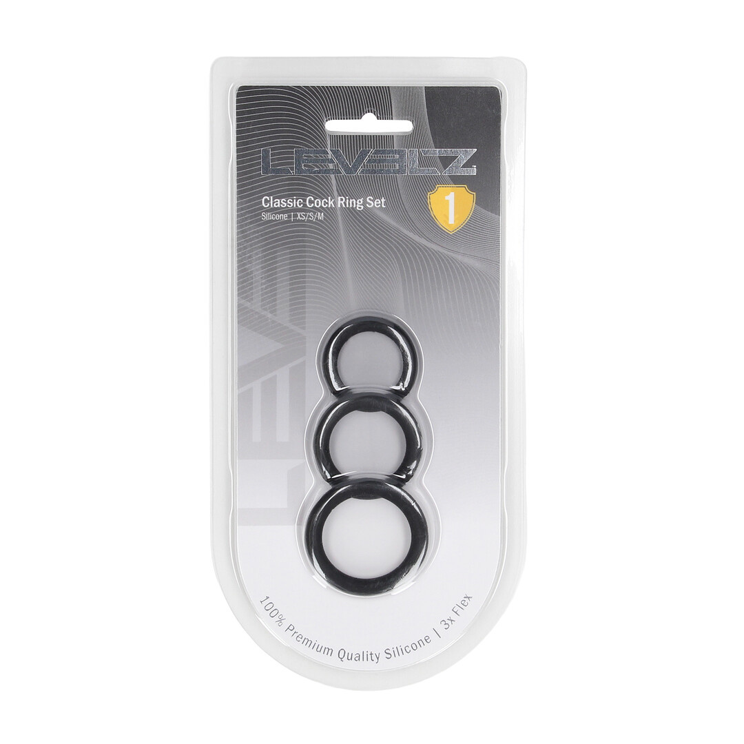 Silicone Cock Ring Set 3 Pieces XS-S-M Black - Levelz