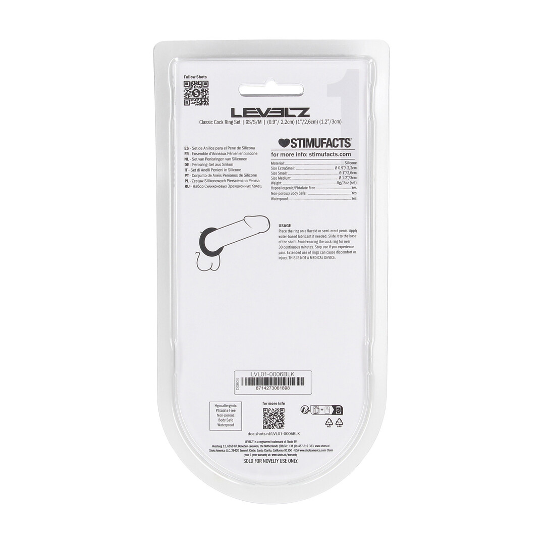 Siliconen Cockring Set 3 Stuks XS-S-M Zwart - Levelz