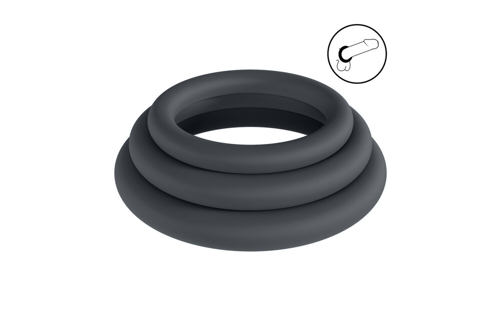 Classic Silicone Cockring Set Black - L/XL/XXL Set