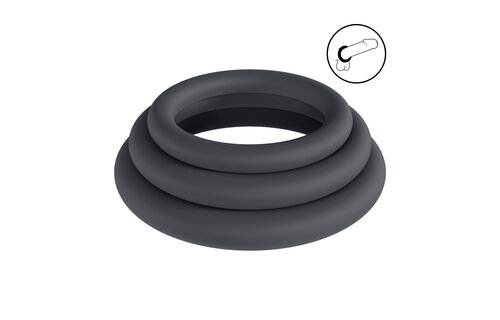 Classic Silicone Cockring Set Black - L/XL/XXL Set