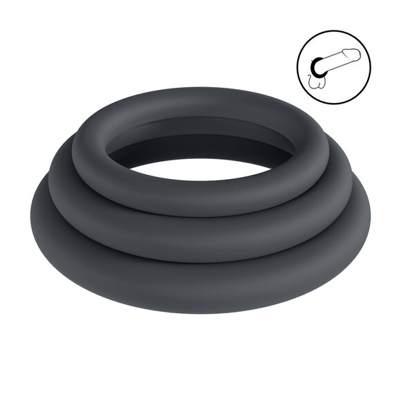 Classic Silicone Cockring Set Black - L/XL/XXL Set