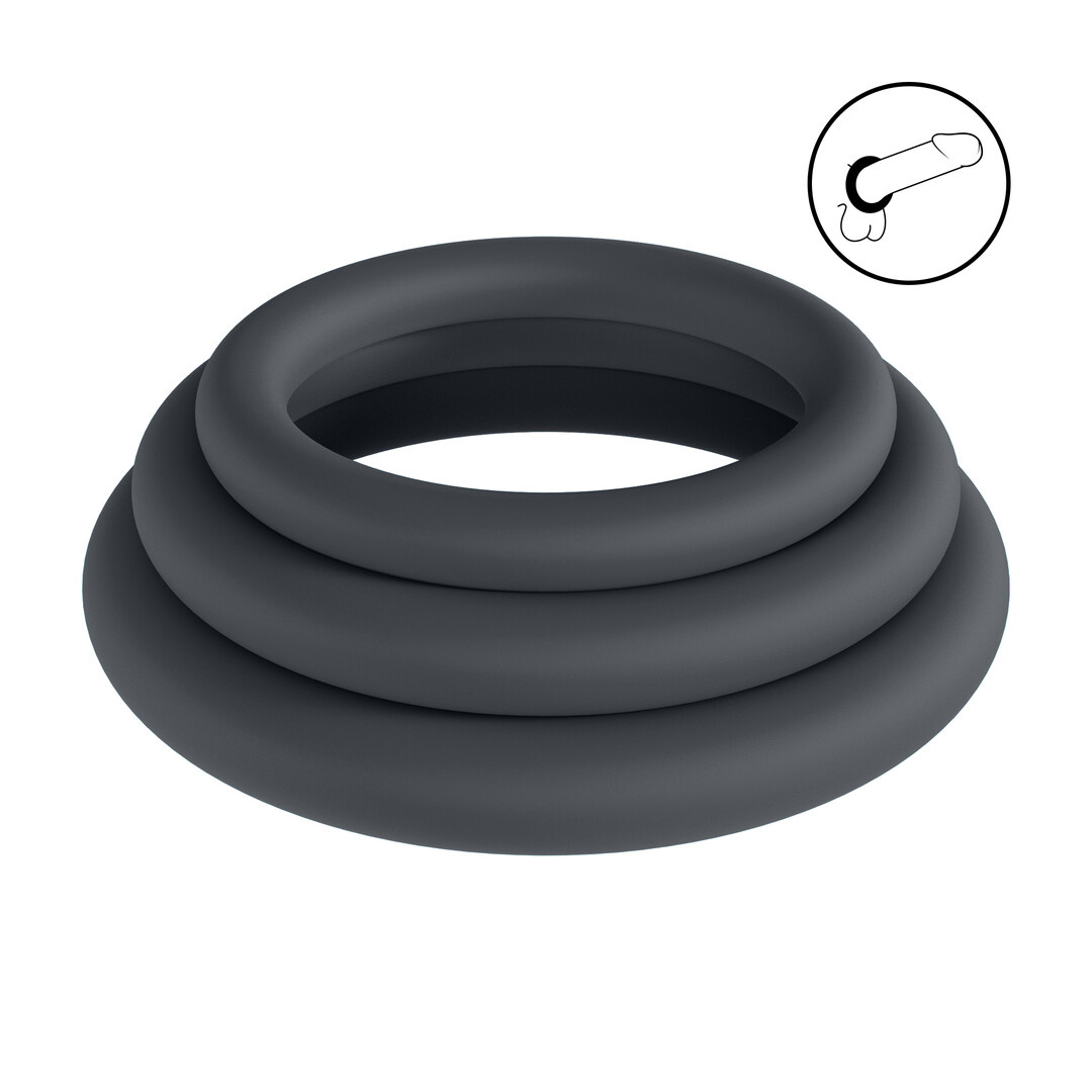 Classic Silicone Cockring Set Black - L/XL/XXL Set