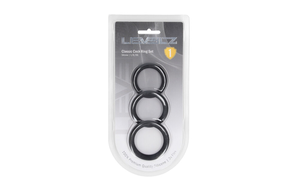 Classic Silicone Cockring Set Zwart - L/XL/XXL Set