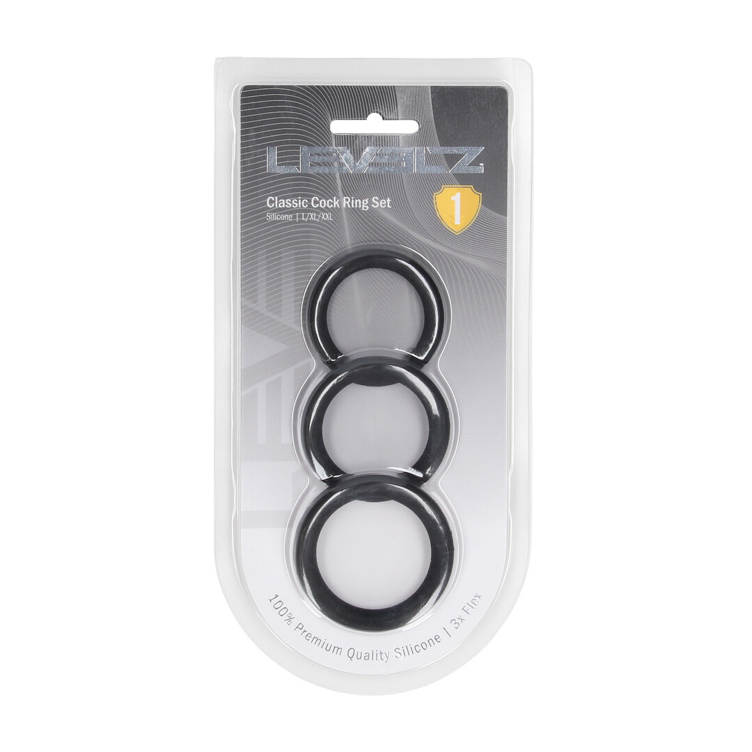 Classic Silicone Cockring Set Zwart - L/XL/XXL Set