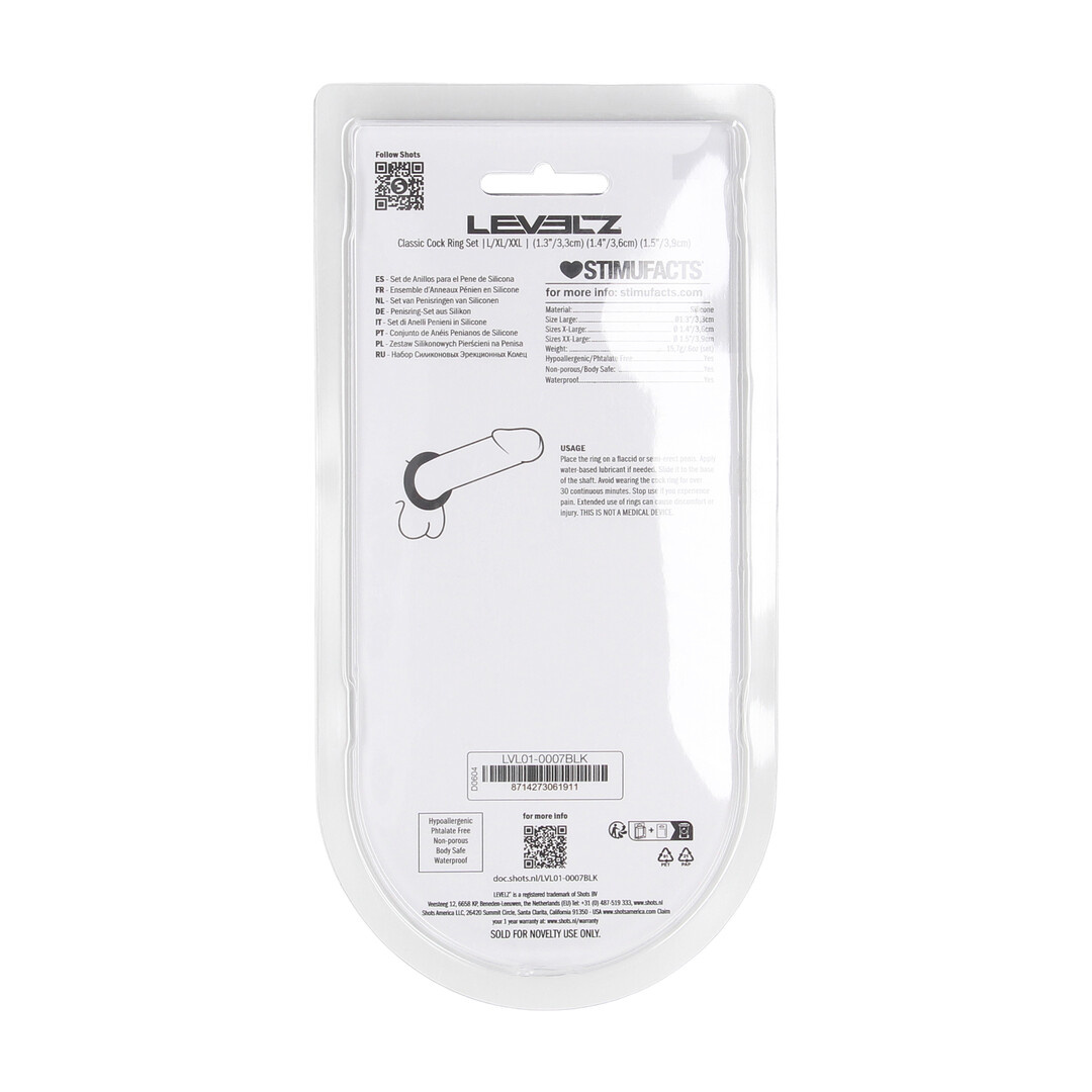 Classic Silicone Cockring Set Black - L/XL/XXL Set
