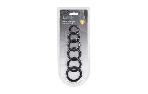 Klassisches schwarzes Silikon-Cockring-Set mit 6 Stück | Levelz