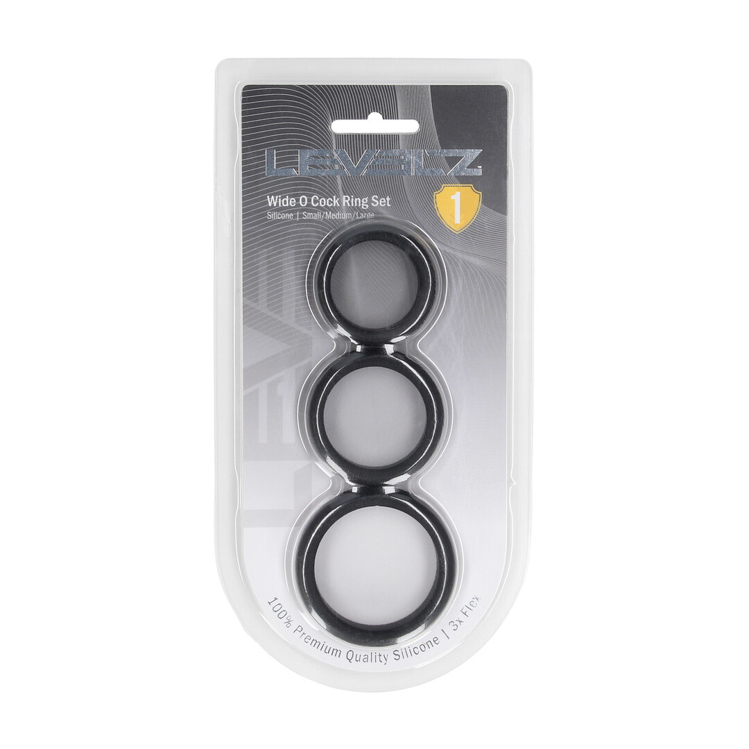 Wide O Siliconen Cockring Set Zwart - S/M/L | Levelz
