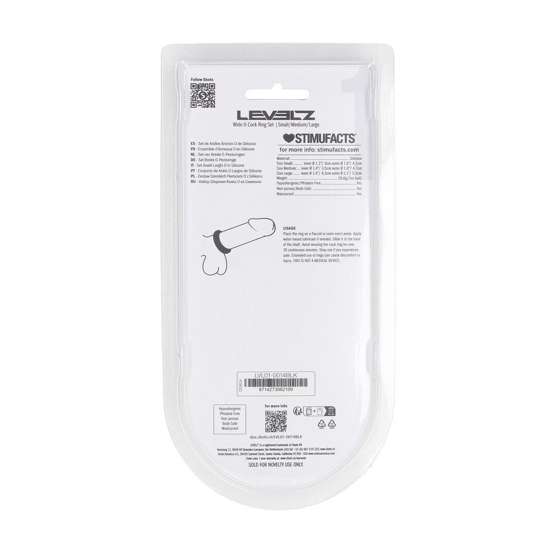 Wide O Siliconen Cockring Set Zwart - S/M/L | Levelz