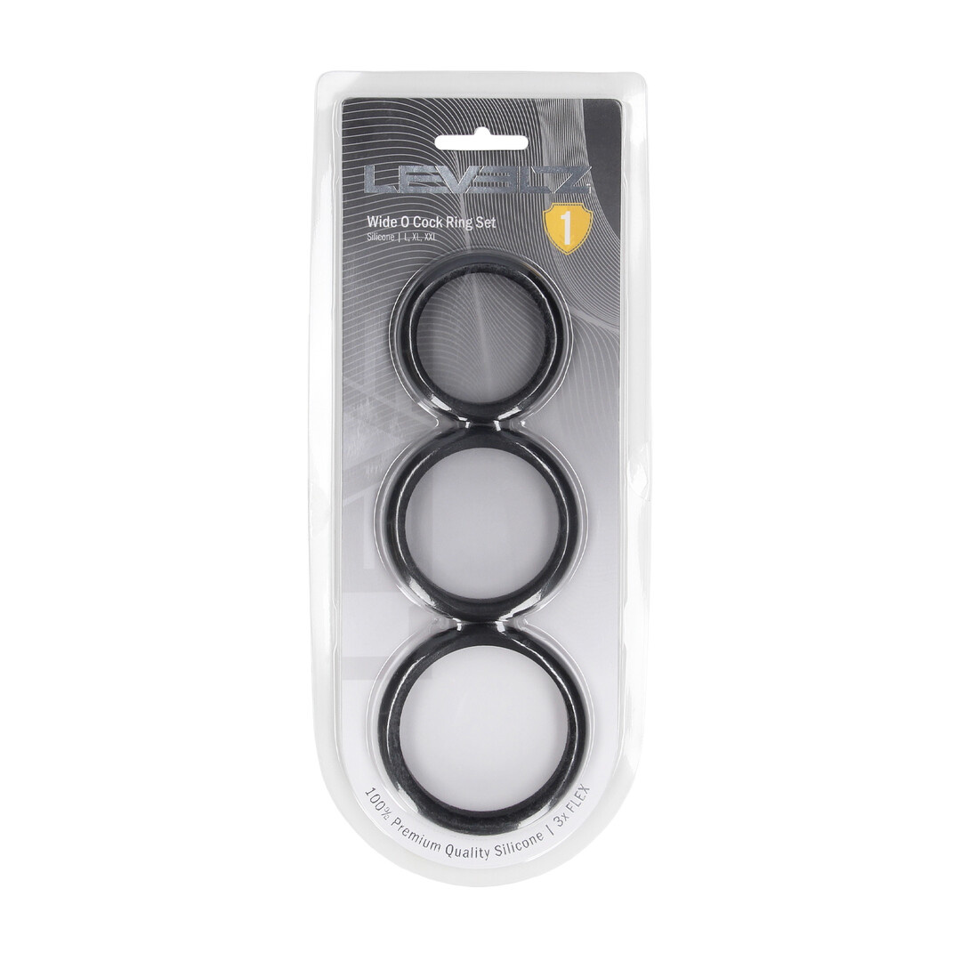 Wide O Silicone Cock Ring Set 3 pieces L/XL/XXL Black