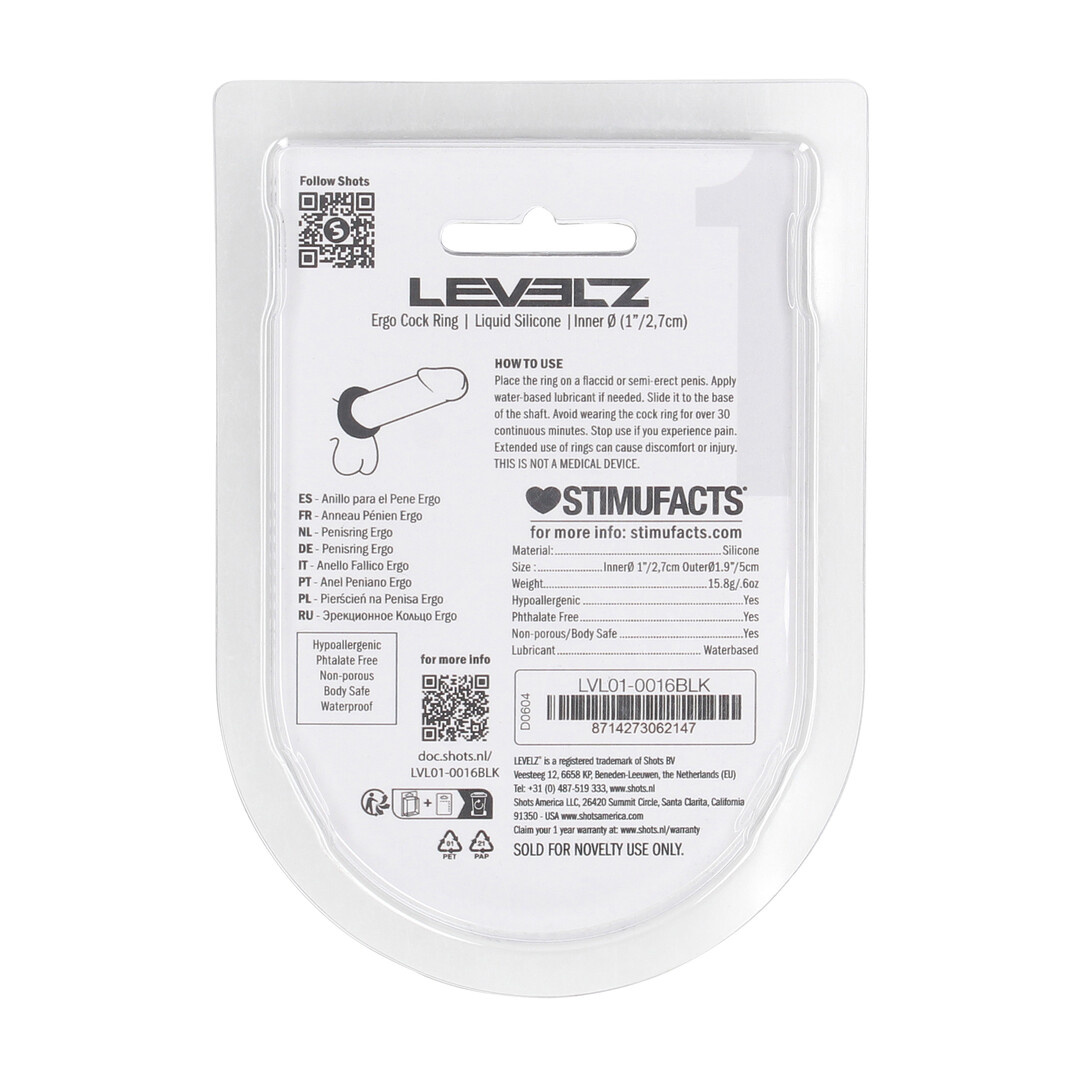 Ergo Liquid Silicone Cockring Zwart - Comfort & Spanning