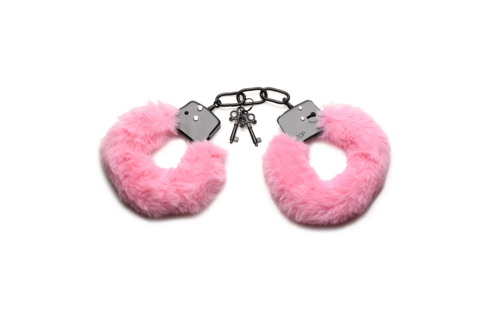 Rosa pelzige Handschellen – weich, verstellbar und sinnlich
