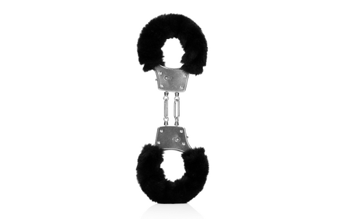 Furry Metal Hand Cuffs - Black