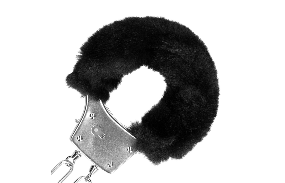 Furry Metal Hand Cuffs - Black