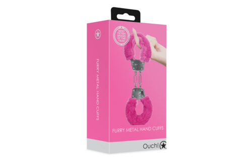 Furry Metal Hand Cuffs - Pink