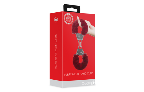 Furry Metal Hand Cuffs - Red