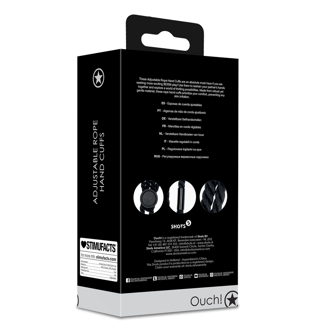 Adjustable Black Rope Handcuffs for BDSM Play