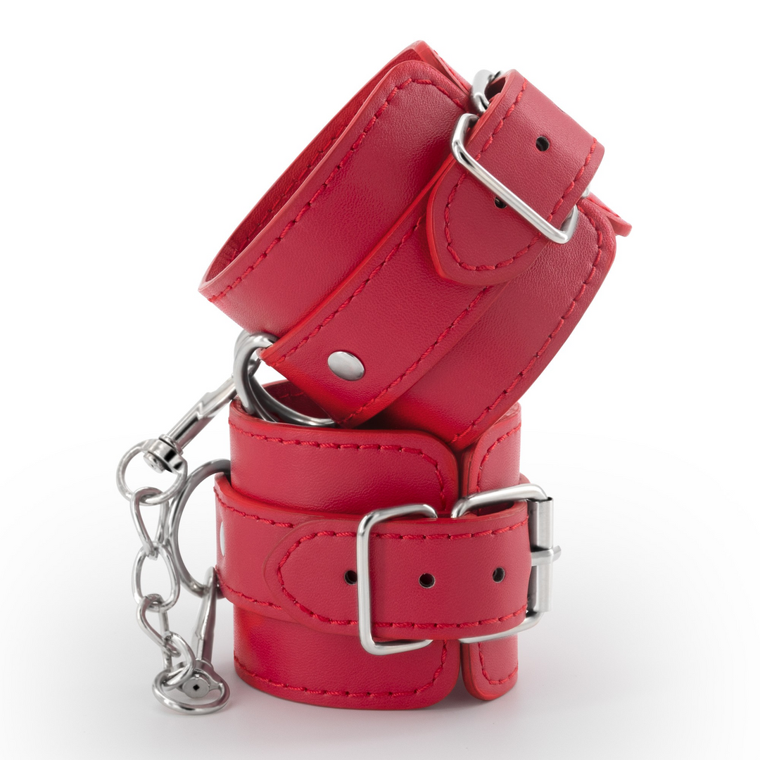 Bondage Love - Leather Handcuffs - Red
