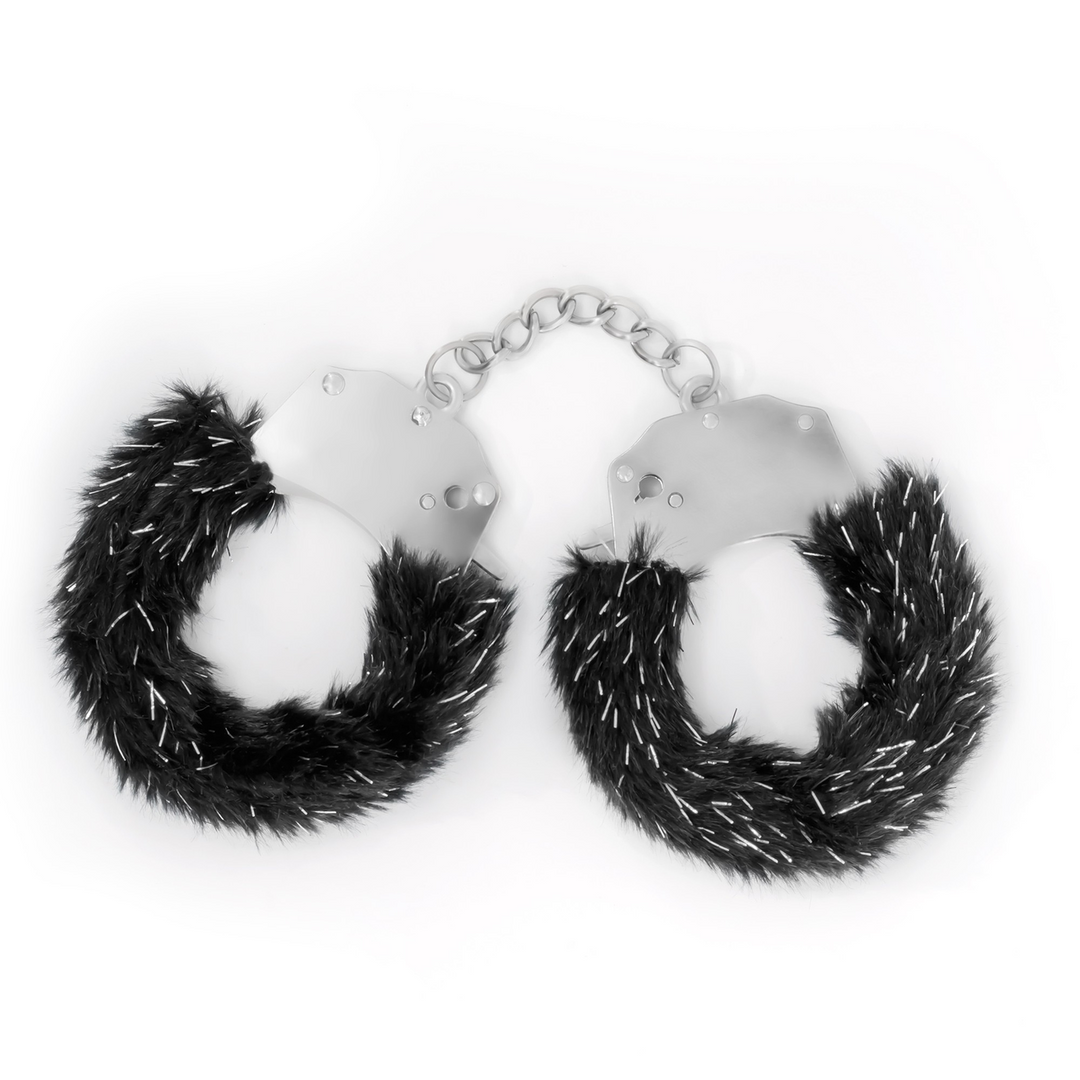 Spangle Metal Handcuffs Black With Soft Plush | Crushious