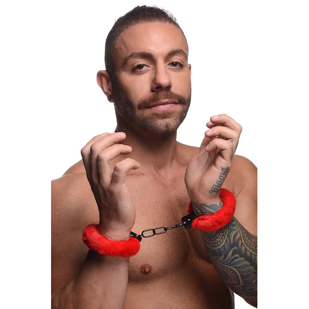 Collar Red Furry Handcuffs With Soft Fur | Xr Brands